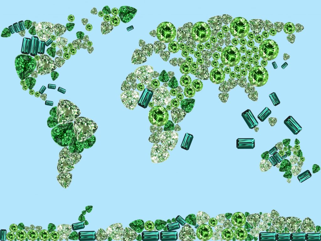 World Map in Gemstones